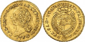 ITALIE
Sardaigne (1730-1773) Charles Emmanuel III. 1/2 doppia 1764.
Av. Tête nue à gauche. Rv. Ecu couronné. Biaggi 809c, Fr. 1106. 4,80 grs. 
Peti...
