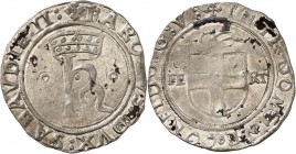 ITALIE
Savoie, Charles II (1504-1553). Blanc IIème type « au K ».
Av. K couronné. Rv. Ecu. Biaggi 848, Cud. 391 (R9). 2,60 grs. 
Rarissime, flan lé...