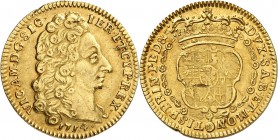 ITALIE
Savoie, Victor Amédée roi de Sardaigne (1713-1719). Doppia 1714, Turin.
Av. Tête nue à droite. Rv. Ecu couronné. CNI 2, Fr. 1101a. 6,61 grs. ...