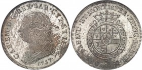 ITALIE
Sardaigne, Charles Emmanuel III (1730-1773). Scudo 1757, Turin.
Av. Buste à gauche. Rv. Écu couronné et entouré du collier de la Toison d’or....