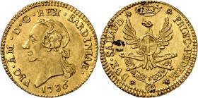 ITALIE
Victor Amédée III (1773-1796). 1/2 doppia 1786, Turin.
Av. Buste nu à gauche. Rv. Armes. CNI. 80, Fr. 1121. 4,54 grs. 
Tache au revers, Pres...
