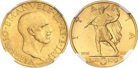 ITALIE
Victor Emmanuel III (1900-1946). 100 lire 1936 An XIV, Rome.
Av. Buste nu à droite. Rv. L’Italie debout à gauche. Mont. 25, Fr. 35. 8,8 grs. ...