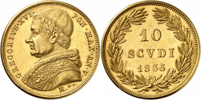 ITALIE
Vatican, Gregorio XVI (1831-1846). 10 scudi 1835, Rome.
Av. Buste à gau...