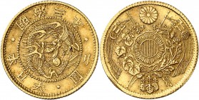 JAPON
Mutsuhito (1867-1912). 2 yen An 3 (1870), Osaka.
Av. Dragon. Rv. Soleil. Fr. 48. 3,35 grs. 
Superbe