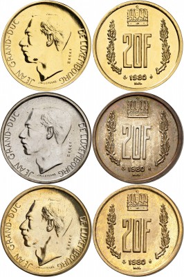 LUXEMBOURG 
Jean (1964-2000). Coffret de présentation de 3 essais de la 20 fran...