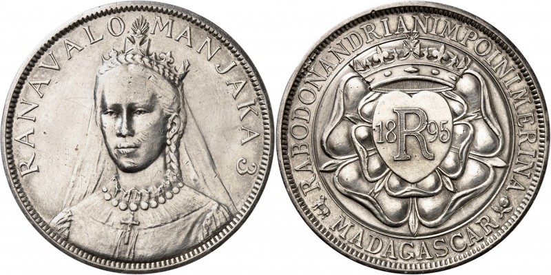 MADAGASCAR
Ranavalona III (1883-1897). 5 francs 1895.
Av. Buste voilé de face....