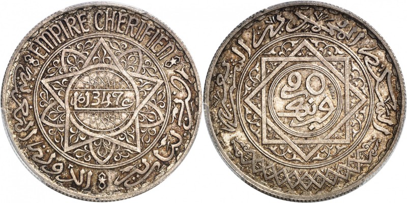 MAROC
Mohammed V (1346-1380 – 1927-1961). 20 francs 1347 H (1928), essai en arg...