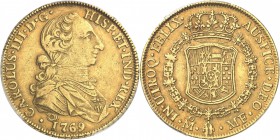 MEXIQUE
Charles III (1759-1788). 8 Escudos 1769, Mexico.
Av. Buste habillé à droite. Rv. Écu couronné et entouré du collier de l’ordre de la Toison ...
