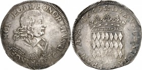 MONACO
Honoré II (1604-1662). Écu 1649.
Av. Buste drapé et cuirassé à droite. Rv. Écu couronné aux armes des Grimaldi. CC. 30, G. MC30. 26,80 grs. ...