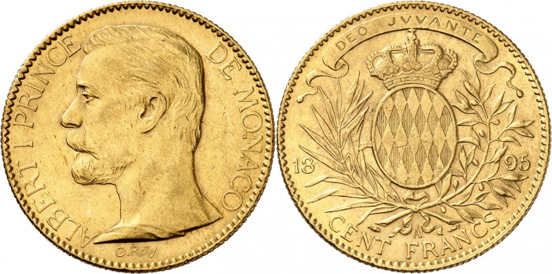 MONACO
Albert Ier (1889-1922). 100 francs 1895.
Av. Tête à gauche. Rv. Écu cou...
