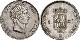 PAYS-BAS
Louis Napoléon Roi de Hollande (1806-1810). Gulden 1809, Utrecht.
Av. Tête nue à droite. Rv. Ecu couronné. Sch. 154a, Km. 31 
PCGS MS 63. ...