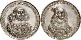POLOGNE
Ladislas IV (1632-1648). Médaille en argent (1649), par Sébastian Dadler.
Av. Buste du prince de trois quarts. Rv. Buste de la princesse Lou...