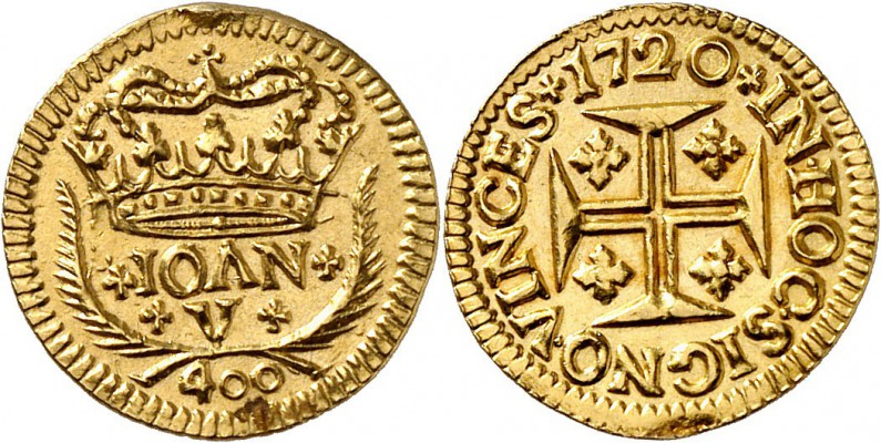 PORTUGAL 
Jean V (1706-1750). 400 reis 1720, Lisbonne.
Av. Couronne impériale....