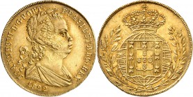 PORTUGAL 
Jean VI (1816-1826). 1/2 peça (2 escudos) 1822, Lisbonne.
Av. Buste lauré à droite. Rv. Écu du Brésil et du Portugal couronné. Fr. 129. 7,...