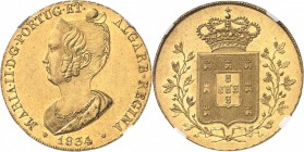PORTUGAL 
Maria II (1834-1853). Peça (7.500 Reis) 1834, Lisbonne.
Av. Buste couronné à gauche. Rv. Écu couronné. Fb. 141. 
NGC MS 61. Superbe à Fle...