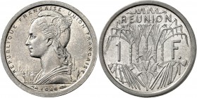 RÉUNION (ÎLE DE LA)
Union Française. Franc 1948.
Av. Buste de la république française à gauche. Rv. Plantation. L. 50. 1,32 grs. 
Rare, presque Fle...