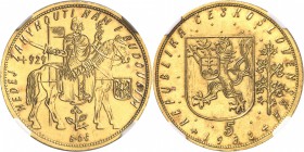 TCHECOSLOVAQUIE
République (1918-1938). 5 ducats 1932.
Av. Saint Venceslas sur un cheval. Rv. Écu de la République Tchécoslovaque. KM. 13, Fr. 5. 
...