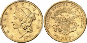 USA
20 dollars Liberté 1863, San Francisco.
Av. Tête de Liberté à gauche. Rv. Aigle aux ailes déployées. Fr. 174. 
PCGS XF 45.