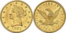 USA
10 dollars Liberté 1852, Nouvelle Orléans.
Av. Tête de Liberté à gauche. Rv. Aigle aux ailes déployées. Fr.156. 
PCGS AU 55.