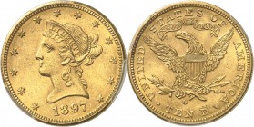 USA
10 dollars Liberté 1897, Nouvelle Orléans.
Av. Tête de Liberté à gauche. Rv. Aigle aux ailes déployées. Fr. 159. 
PCGS MS 62.