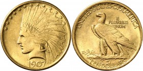 USA
10 dollars Indien 1907, Philadelphie.
Av. Tête d’indien à gauche. Rv. Aigle à gauche. Fr. 164. 
PCGS MS 64.
