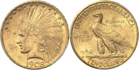 USA
10 dollars Indien 1908, San Francisco.
Av. Tête d’indien à gauche. Rv. Aigle à gauche. Fr. 167. 
PCGS MS 61.