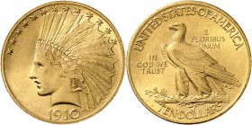 USA
10 dollars Indien 1910, Philadelphie.
Av. Tête d’indien à gauche. Rv. Aigle à gauche. Fr. 166. 
PCGS Genuine - UNC Details, altered surface...