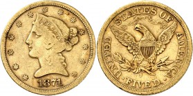 USA
5 dollars Liberté 1871, San Francisco.
Av. Tête de Liberté à gauche. Rv. Aigle aux ailes déployées. Fr. 145. 
PCGS F 12.