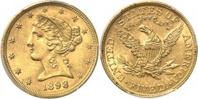 USA
5 dollars Liberté 1898, Philadelphie.
Av. Tête de Liberté à gauche. Rv. Aigle aux ailes déployées. Fr. 143. 
PCGS MS 64.