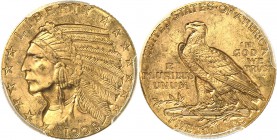 USA
5 dollars Indien 1909, Philadelphie.
Av. Tête d’indien à gauche. Rv. Aigle à gauche. Fr. 148. 
PCGS MS 64.