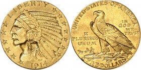 USA
5 dollars Indien 1914, Denver.
Av. Tête d’indien à gauche. Rv. Aigle à gauche. Fr. 151. 
PCGS MS 61.