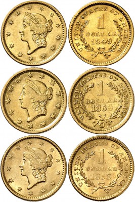 USA
lot de 3x 1 dollar Liberté, 1849 Philadelphie, 1853 Nouvelle Orléans et 185...