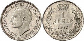 YOUGOSLAVIE
Alexandre Ier (1921-1934). 1 dinar 1925 par Patey, Poissy, essai en nickel.
Av. tête nue à gauche. Rv. Valeur dans une couronne. Km. Pn ...