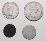 Diverse
Münzen Römisch Deutsches Reich - Habsburgische Erb- und Kronlande. Lot. 4 Stück, Kreuzer 1782 A, 10 Kreuzer 1768 H, 1/4 Kronentaler 1788 B, 1/...