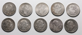 Franz Joseph I. 1848 - 1916
Kaisertum Österreich 1804 - 1918. Lot. 10 Stück 1 Forint, diverse Jahre.
a. ca 12,38g
ss - vz