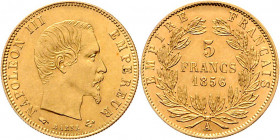 Napoleon III. 1852 - 1870
Frankreich. 5 Francs, 1856 A. Paris
1,60g
Ga.1001, Friedb. 501
vz/stgl