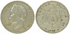 Napoleon III. 1852 - 1870
Frankreich. 5 France, 1869 A. Paris
25,00g
Km-799.1
ss