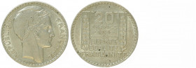 III. Republik
Frankreich. 20 Francs, 1938. Paris
19,97g
KM 879
vz
