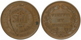Leo XIII. 1878 - 1903
Italien, Vatikan. Bronzemedaille, ohne Jahr. Abschlag der Preismedaille für die Jesuiten, Av. Sempelbruch, Dm 37mm
24,20g
stgl