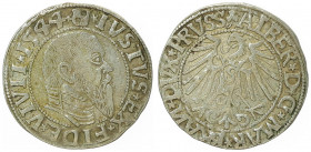 Albert Hohenzollern 1544 - 1545
Polen. 1544. Königsberg
1,86g
Kopicki 3787, Marienburg 1193.
ss/ss+