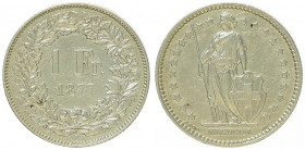 1 Franken, 1877
Schweiz, Eidgenossenschaft. Bern. 5,00g
Divo 60. HMZ 2-1204c
ss