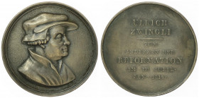 Ulrich Zwingli 1484 - 1531
Schweiz, Reformation. Silbermedaille, 1819. auf die III. Säkularfeier der Berner Reformation, von J. Aberli, Signiert Gessn...