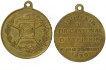 Schützenmedaille - Bronze, 1889
Schweiz, Yverdon. ohne Signatur mit Original Öse, Dm 33,5mm.. 10,92g
Richter 1605.
vz