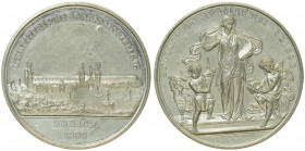 Zinnmedaille, 1883
Schweiz, Zürich. auf die Expo in Zürich, von B. Jäckle - Schneider, Dm 45,5 mm.. 29,94g
vz/stgl