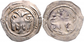 Leopold V. 1177 - 1194
Pfennig, o. Jahr. Krems
0,85g
CNA B28
Prägeschwäche.
ss