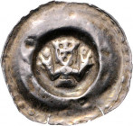 Vaclav II. 1278 - 1305
Böhmen. Brakteat, o. Jahr. mähr. Mzst.
0,47g
Cach. 662
ss