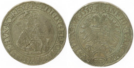 Ferdinand I. 1521 - 1564
72 Kreuzer / 1 Taler, 1559. Mm. A. Hartmann
Wien
31,03g
MzA. Seite 42
im Avers win. Sf.
ss/f.vz