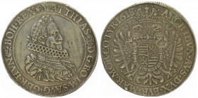 Matthias II. 1612 - 1619
Taler, 1618 aus 17 K-B. (Jahreszahl im Stempel umgeschnitten)
Kremnitz
28,28g
MzA. Seite 105, Huszár 1112
Felder geglättet
ss...