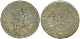 Erzherzog Leopold V. 1619 - 1632
Doppeltaler / 2 Taler, o. Jahr. Hochzeit zu Medici
Hall
57,80g
M./T. 463
f.vz/vz