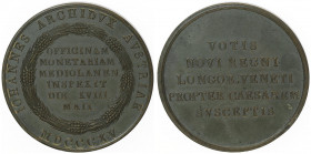 Franz II. 1792 - 1806
Bronzemedaille, 1815. auf den Besuch des Erzherzogs Johann in der Mailänder Münze, ohne Sig., Dm 37,5 mm.
Wien
22,66g
Mont. 2419...